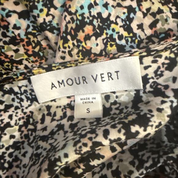 Amour Vert Women's Cottagecore Tiered Mini Dress Silk Bishop Sleeves Floral Sm - Picture 11 of 11